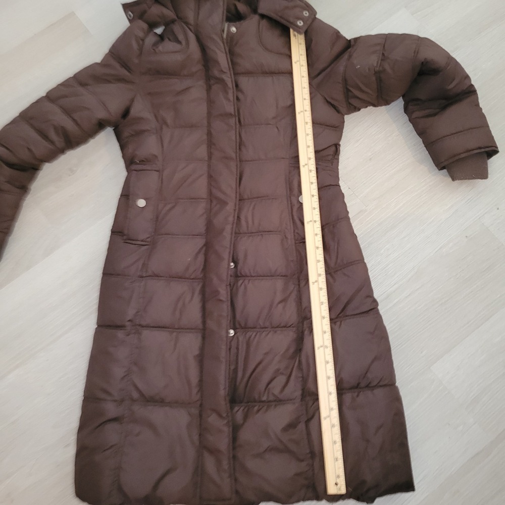 MOSSIMO Puffer Coat Brown Quilted Longline Padded Winter Jacket Warm Fur hood S - Picture 10 of 12